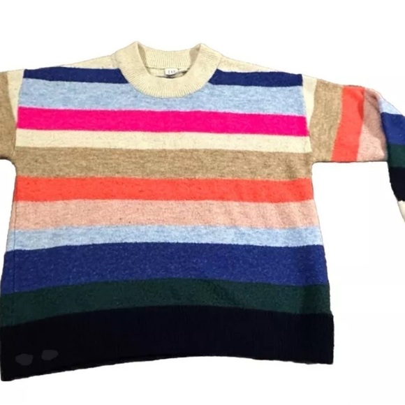 Gap Kids Girls Happy Stripe Rainbow Colorblock Sweater  Small - Picture 1 of 3